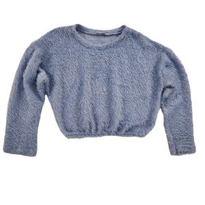 Zara Trafaluc Blue Eyelash Fuzzy Cropped Sweater Women's Size Small